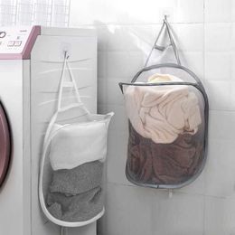 Storage Baskets Foldable Laundry Basket Wall Mounted Dirty Clothes Basket Portable Storage Bag Bathroom Laundry Hamper Home Organiser Mesh Bag