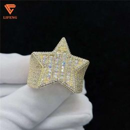 14K Gold Plated Large Diamond Moissanite Men's Bling Rapper Jewelry Hip Hop Ice Out Star Signet Ring For Men