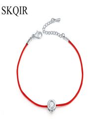 whole SKQIR Fashion Women Thin Red Cord Thread String Rope Chain with CZ Zirconia Silver Colour Bracelet for Female Jewellery pul2075015