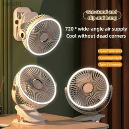 Electric Fans 1200mAh clip type small fan 720 rotating charging desktop portable radio fan with LED light clip type household fanWX