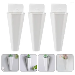 Vases 3 Pcs Ceramic Flowers Hydroponic Wall-Mounted Pot Decorative Flowerpot Hanging White