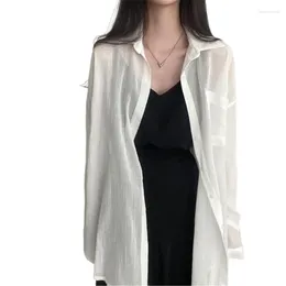 Women's Blouses Women Long Sleeve Drop Shoulder Button Up Shirt Spring Summer Loose Casual Lapel Collared Sheer Top With Pocket