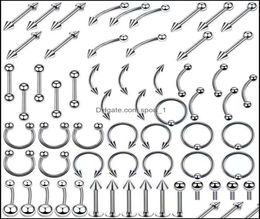 Jewelrystainless Steel Set Tongue Rings Body Piercing Eyebrow Belly Nose Nail Jewelry Aessories 120 Mixes Whole Drop Delivery 5391117