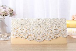 50pcs Gold White Laser Cut Luxury Flora Wedding Invitations Card Elegant Mariage Personalise Envelopes Wedding Party Decoration T26785571