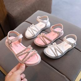 Girls Roman Sandals Open Toe Braided Solid Color Hightop Simple Rivets Summer Hollow Flat Casual Shoes Kids Fashion 240420