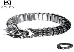 Retro Animal Dragon Head Charm Bracelet Men Stainless Steel Black Matte China Dragon Blessing Bracelet Bangle Jewelry1834270