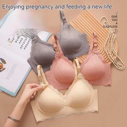 Bras Thin Lace Printed Seamless Maternity Breastfding Underwear With Gathered Anti Sagging Effect For Pregnant Womens Bras Y240426