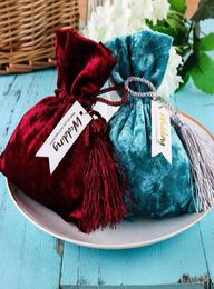 10pcs Creative 11x14cm Red Velvet Bags Drawstring Gift Bags For Wedding Gift Small Gold Drawstring Gift Velvet Bag Candy Pouches A1916587