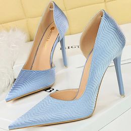 Women 10.5cm High Heels Sky Blue Pumps Lady Stiletto Hollow Silk Wedding Bridal Party Event Escarpins Fashion Shoes 240429