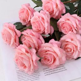 Decorative Flowers 7-Pack Latex Rose Artificial Real Touch Wedding Bride Bouquet Home Decor Table Decoration Accessories Room Flores