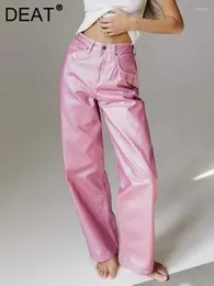 Women's Pants Fashion High Waist Single Button Glossy Solid Colour Floor-length Wide Leg Autumn 2024 Tide 7AB1708