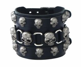 Trendy Punk Rock Bracelets color black PRB001 Leather Woven Accessory Male Fashion Alloy Skull Rivets Beaded Hip Hop Charm Jewe7389209