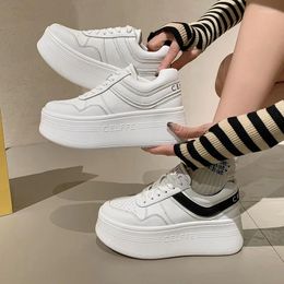 Casual Shoes 2024 Ultra Light Thick Sole For Women Genuine Leather Pure White Versatile Women's Height Increasing Sneakers