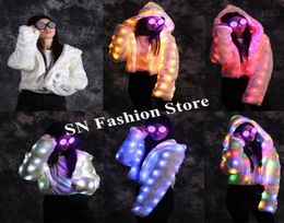 M69 Party wears white fur coat led light costumes Colourful light rave festival dress clothe dj glowing outfits performance show lu1003394