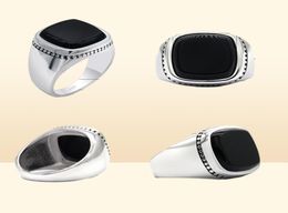 925 Sterling Silver Black Signet Ring For Men Square Agate Aqeeq Rings Turkish Men039s Fashion Jewellery Wedding Anniversary Gift2553017