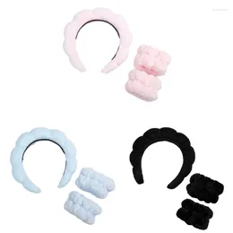 Spa Headband Wrist Washband Scrunchies Cuffs For Washing Face Wristband Set Sponge Padded Makeup