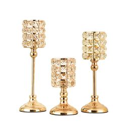 Golden Crystal Candle Holder Creative Metal Vertical Candlestick Wedding Christmas Holiday Candelabrum Home Decoration Ornaments S2633121