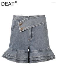 Women's Jeans Fashion Denim Shorts High Waist Multilayer Ruffled Design Off-center Button Short Summer 2024 CP1151