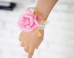 Wedding Wrist Flowers Bridesmaid Silk Rose corsages Hand Flower Artificial Flowers For Wedding Decoration 4 Colors G11307909985