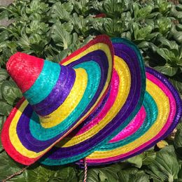 Berets Natural Straw Mexican Hat Oversize Panama Men Women Party Sun Caps Fashion Raffia Carnival Sombrero Colourful Striped Bucket Hats