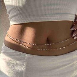 Waist Chain Belts Vintage Stainless Steel Waist Chain Trend Bohomia Natural Pearls Belly Chain Womens Summer Sexy Beach Bikini Body Jewelry Gifts d240430