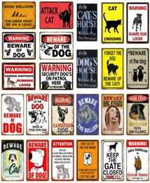 2021 Metal Signs Retro Warning Danger Metal Tin Sign Beware Of The Dog Cat On Guard Wall Plaque Poster House Painting Christmas De1173821