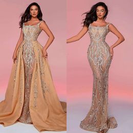 كريستال مسائية أنيقة مع حوريات البحر القابلة للفصل قطار الشمبانيا الرسمي OCNS Prom Dress Dressal