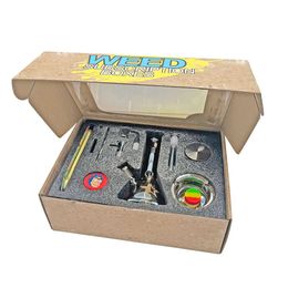 newest glass bong hookah kit thick water pipe with herb grinder Storage tank rolling tray ashtray quartz banger nail total 11 pieces accessories bongs set