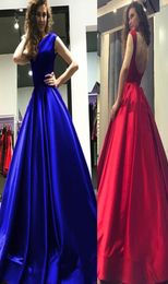 Aline Open Back Long Satin Floor Length Prom Dresses Simple Aline Red and Royal Blue Evening Gown Open Back1731219