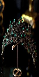 Luxury Baroque Black Green Crystal Leaf Bridal Crown Tiaras Crowns Infantis Brides Headbands Wedding Hair Accessories 2112155082382