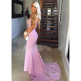 Pink Dresses Bridesmaid Mermaid Arabic Spaghetti Straps Zipper Back Lace Appliques Plus Size Long Wedding Guest Maid Of Honor Gowns