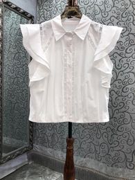 Women's Blouses 2024 Women Fashion Sleeveless Sexy Casual Ruffle Sleeves Short Loose Top Shirt 0708