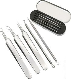 5PCS Blackhead Blemish Acne Pimple Extractor Remover Tool Set Face Skin Care tweezer Stainless Steel Needle Kit3591177