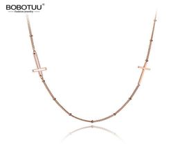 Religious Titanium Stainless Steel Double Cross Choker Necklaces For Women Rose Gold Chain Link Pendant Necklace BN19173 Chokers6141382