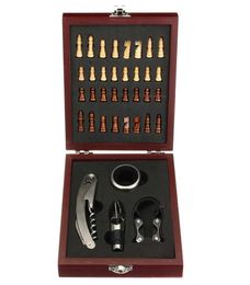 Home Visit Pourer Tin Foil Cutter With Chess Corkscrew Vintage Gift Box Cork Game Wine Opener Tool Set Wooden Board Accessory T2005099603