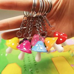 Keychains Lanyards Cute Plant Mushroom Keychain Womens Cartoon Resin 8 Colour Keychain Girls Childrens Bag Pendant DIY Jewellery Gift Q240429