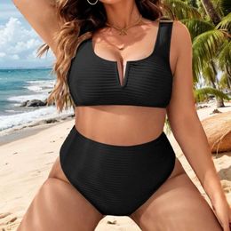 Women's Swimwear 2024 new swimsuit with a slimming look for women black high waisted and oversized bikini swimsuit