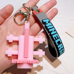 Keychains Lanyards My World Soft Rubber Pendant Keychain Car Pendant Cartoon Doll PVC Building Block Classic New Fashion Keychain Q240429