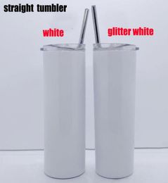 New arrived 20oz glitter sublimation straight skinny tumbler 600ml stainless steel slim tumbler with metal straw lid vacuum coffee7109353