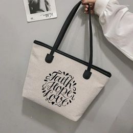 Shopping Bags Faith Hope Love Canvas Tote Bag Shoulder Handbag Book Teacher Shopper