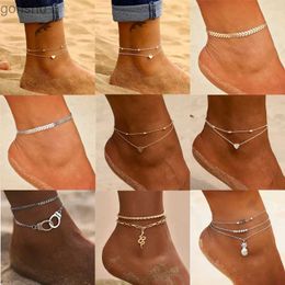 Anklets Modyle Gold Chain Heart Starfish Ankle Set for Womens Fashion Retro Handmade Summer Beach Ankle Jewelry Gift WX