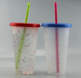 Glitter 5pcs Lot Tumbler Plastic Drink Straw 710ml Magic 24oz Reusable Mug Rainbow Coffee Lid Water Bottles Cold Changing PP Color6667243