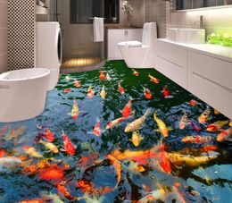 High Quality Custom 3D Floor Wallpaper Pond Carp Toilets Bathroom Bedroom PVC Floor Sticker Painting Mural Wallpaper Waterproof 201520089