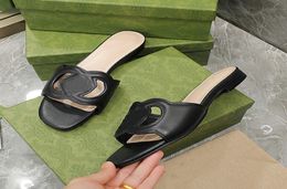 Made In Italy Women Interlocking Highquality Real Leather Slippers G Cutout Slide Sandal Calf Leather Sexy Flat Ladies Fashion C5120757