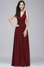 Runway Dresses Long Bourgogne Bridesmaid Dresses for Women Chiffon V-Neck A-Line Elegant Formal Wedding Party Gowns Evening Vestidos de Festa Y240426