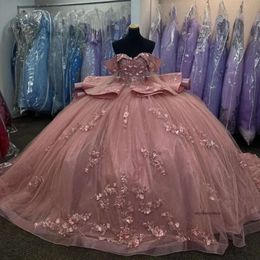 ثوب الكرة الحبيب الوردي فساتين Quinceanera 2024 الدانتيل الزهرة حبات الزهرة الموشكش الحلو 16 فستان Vestidos de XV 15 Anos 0431