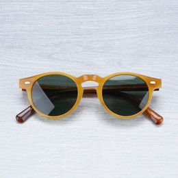 Peck Vintage Designer Sunglasses for Women OV5186 Transparent Acetate Retro Round Polarized Sun Glasses Men 240323