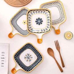 Bowls 1 Piece Stylish Ceramic Dinner Plate With Handle And Flower Pattern - Perfect For Serving Decorating Your Home Kitchen