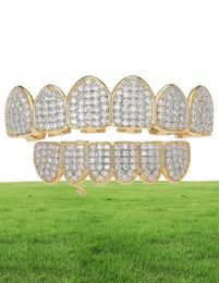 Iced Out Grillz Bling Hip Hop Teeth Grills Caps Silver Gold Cubic Zirconia Teeth Top Bottom Dental Grills Rock Jewelry9739652