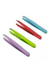 Whole 24Pcs Colorful Stainless Steel Slanted Tip Eyebrow Tweezers Hair Removal Tools6718893